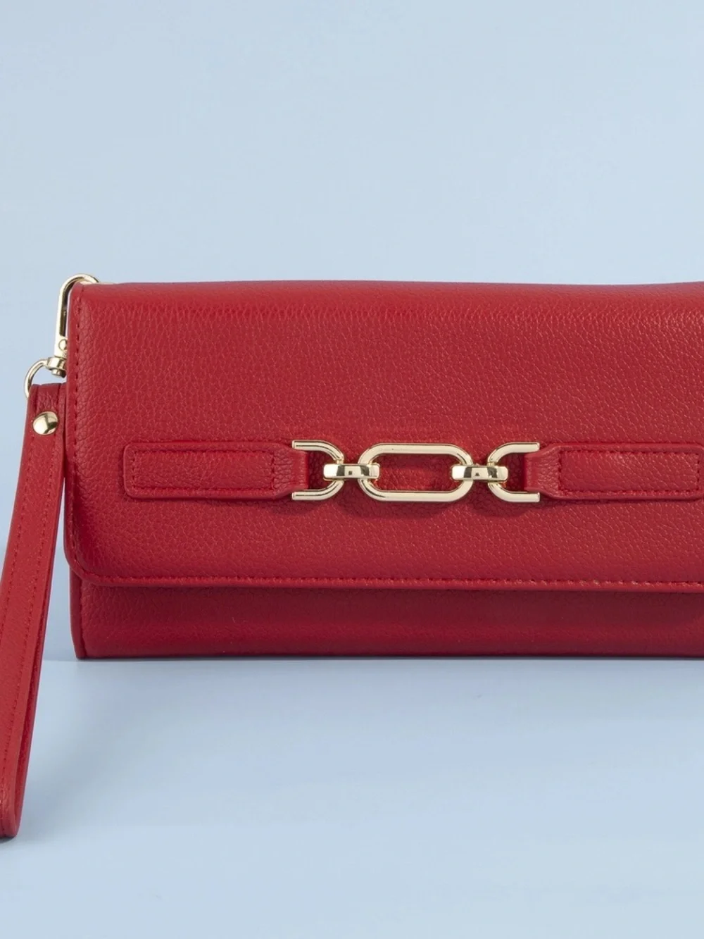 NWT Red Faux Leather Wristlet Clutch with Gold Hardware